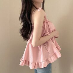 リボンティアードフリルキャミソールブラウス5色 PINK
