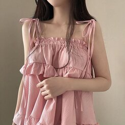 リボンティアードフリルキャミソールブラウス5色 PINK