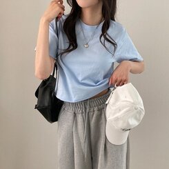 半袖Tシャツ デイリークロップ半袖Tシャツ7色 SKY BLUE