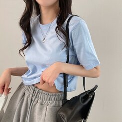 半袖Tシャツ デイリークロップ半袖Tシャツ7色 SKY BLUE