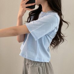 半袖Tシャツ デイリークロップ半袖Tシャツ7色 SKY BLUE