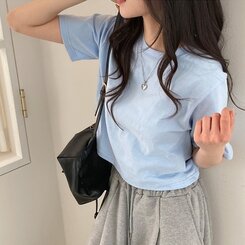 半袖Tシャツ デイリークロップ半袖Tシャツ7色 SKY BLUE