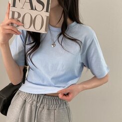半袖Tシャツ デイリークロップ半袖Tシャツ7色 SKY BLUE