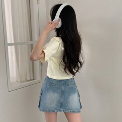 半袖Tシャツ デイリークロップ半袖Tシャツ7色 YELLOW