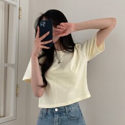 半袖Tシャツ デイリークロップ半袖Tシャツ7色 YELLOW