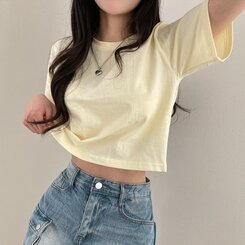 半袖Tシャツ デイリークロップ半袖Tシャツ7色 YELLOW