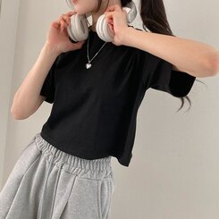 半袖Tシャツ デイリークロップ半袖Tシャツ7色 BLACK