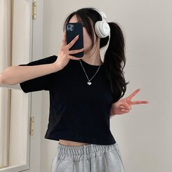 半袖Tシャツ デイリークロップ半袖Tシャツ7色 BLACK