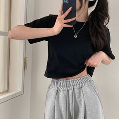 半袖Tシャツ デイリークロップ半袖Tシャツ7色 BLACK