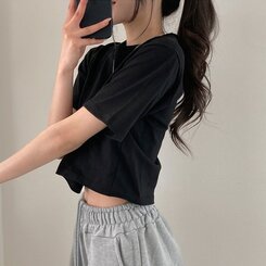 半袖Tシャツ デイリークロップ半袖Tシャツ7色 BLACK