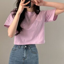 半袖Tシャツ デイリークロップ半袖Tシャツ7色 PINK