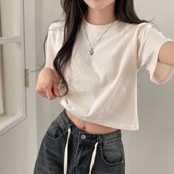 半袖Tシャツ デイリークロップ半袖Tシャツ7色 CREAM