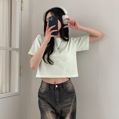 半袖Tシャツ デイリークロップ半袖Tシャツ7色 LIGHT GREEN