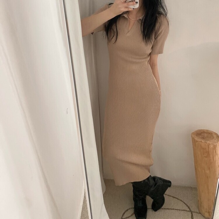 半袖ニットロングワンピース｜ロングワンピース｜韓国ファッション通販