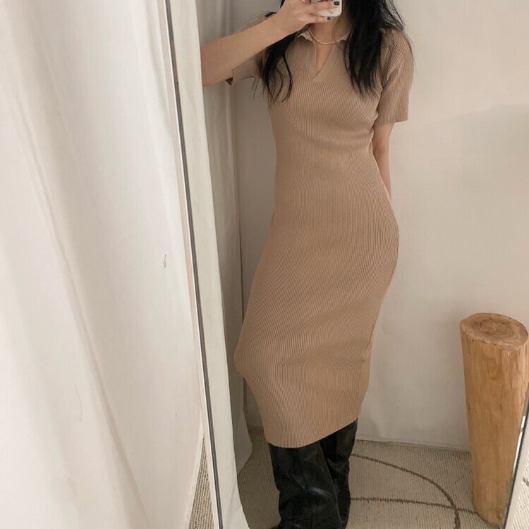 半袖ニットロングワンピース｜ロングワンピース｜韓国ファッション通販