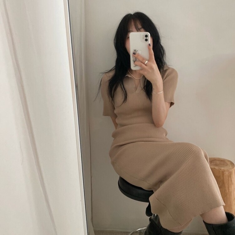 半袖ニットロングワンピース｜ロングワンピース｜韓国ファッション通販