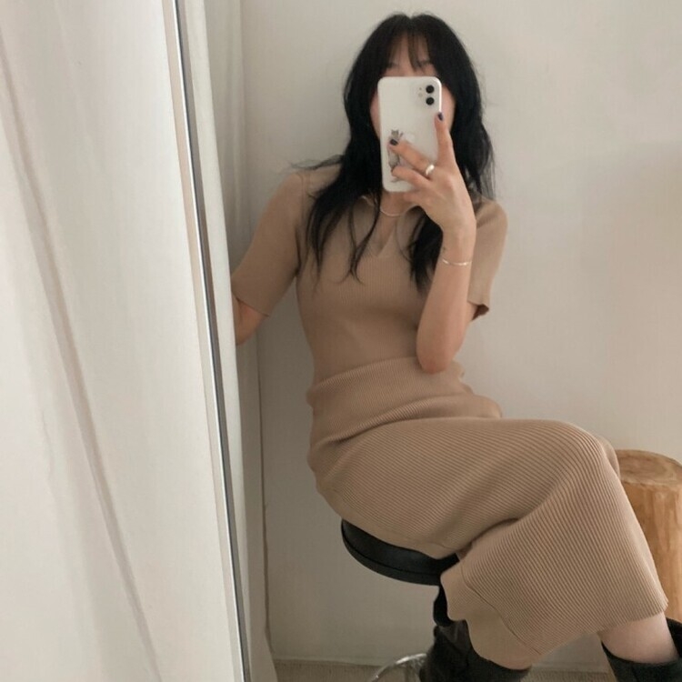 半袖ニットロングワンピース｜ロングワンピース｜韓国ファッション通販