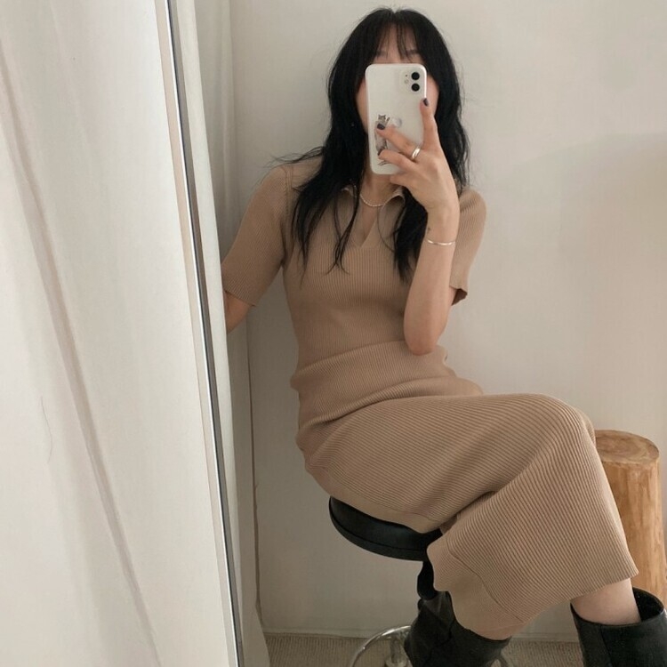 半袖ニットロングワンピース｜ロングワンピース｜韓国ファッション通販