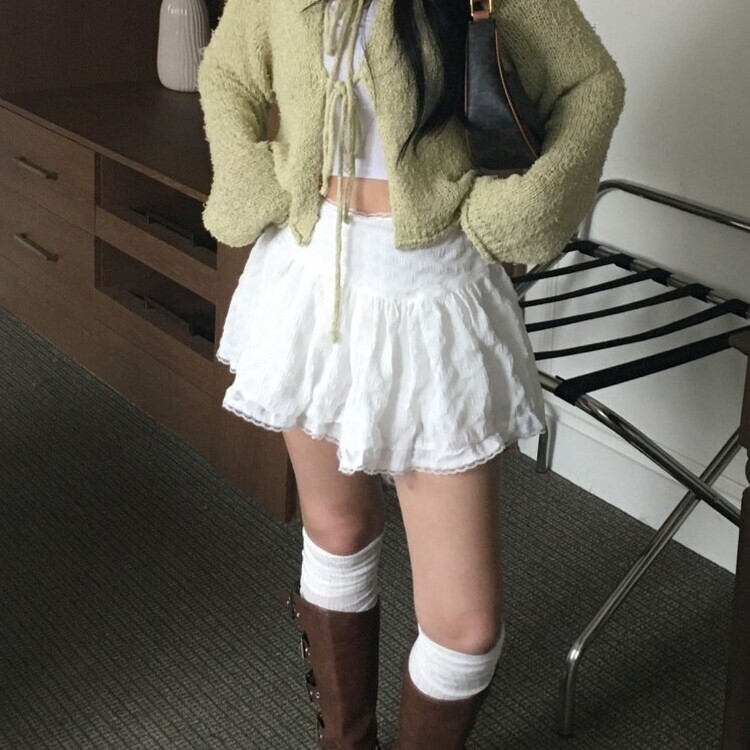 【関税込み】Juun.J オフホワイト レイヤード ミニスカート SSK16826 レースラブリーショットレイヤードミニスカート ミニ
