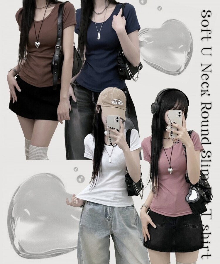 소프트무지랍빠유넥라운드슬림핏반팔티 아이보리