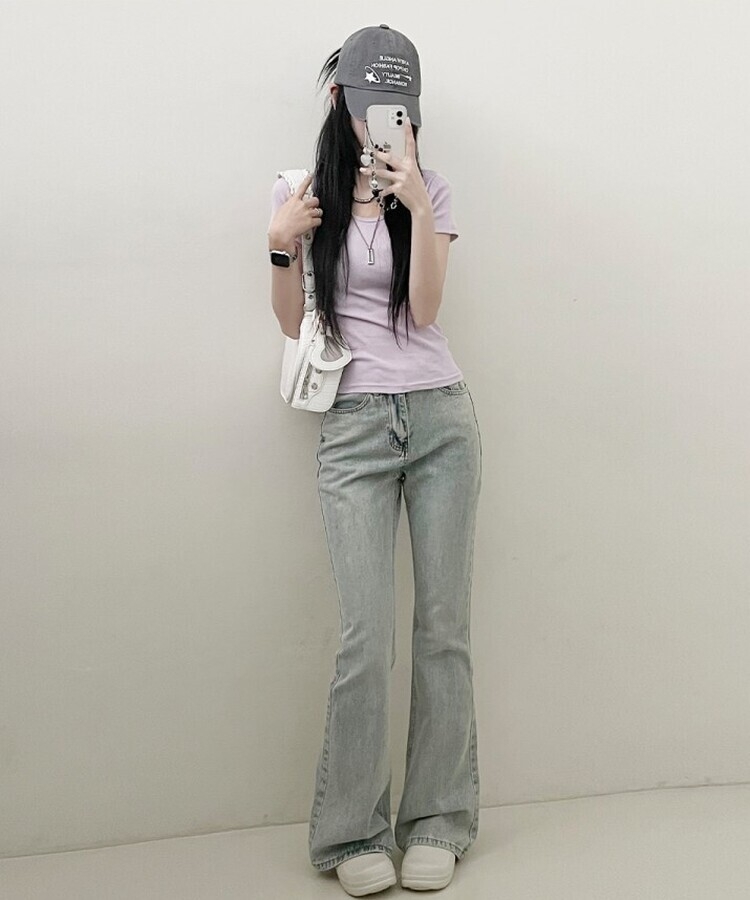 소프트무지랍빠유넥라운드슬림핏반팔티 연보라