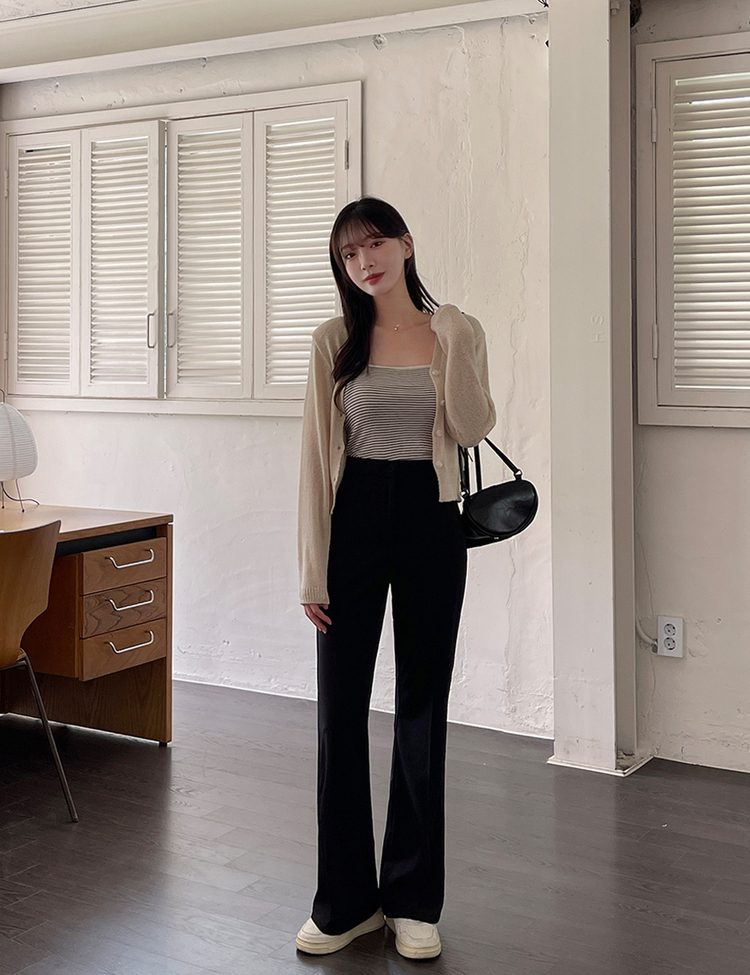 [숏,기본,롱/~2XL] 내추럴 히든밴딩  블랙 와이드 슬랙스 블랙