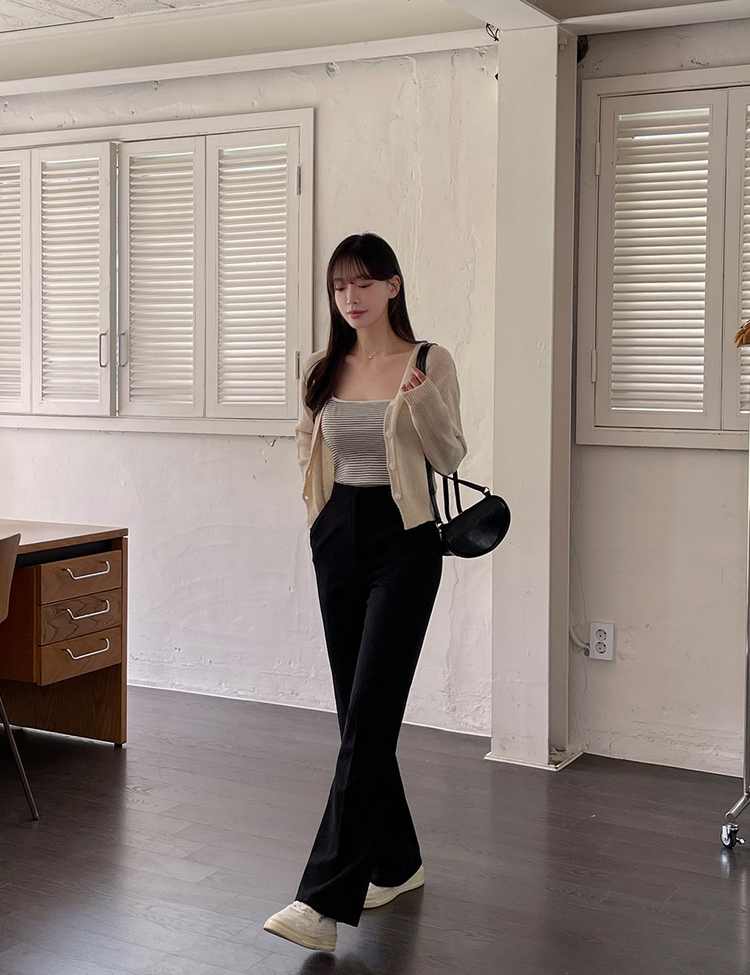 [숏,기본,롱/~2XL] 내추럴 히든밴딩  블랙 와이드 슬랙스 블랙