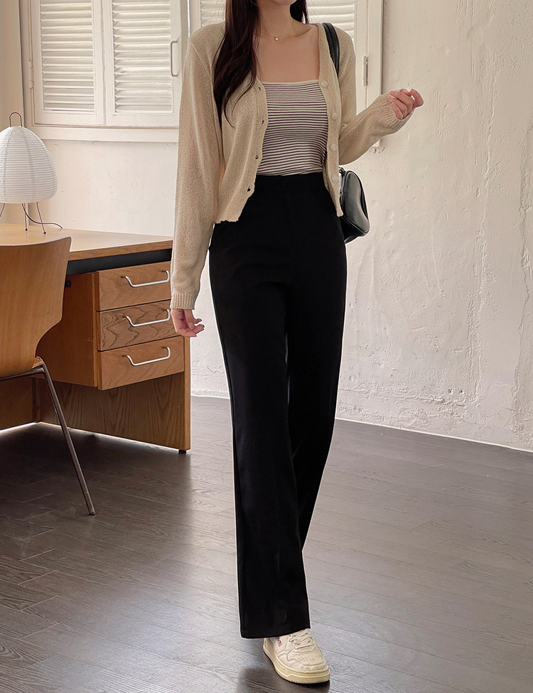 [숏,기본,롱/~2XL] 내추럴 히든밴딩  블랙 와이드 슬랙스 블랙