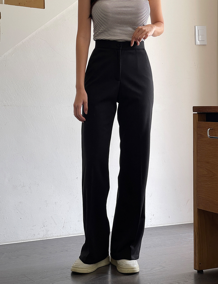 [숏,기본,롱/~2XL] 내추럴 히든밴딩  블랙 와이드 슬랙스 블랙