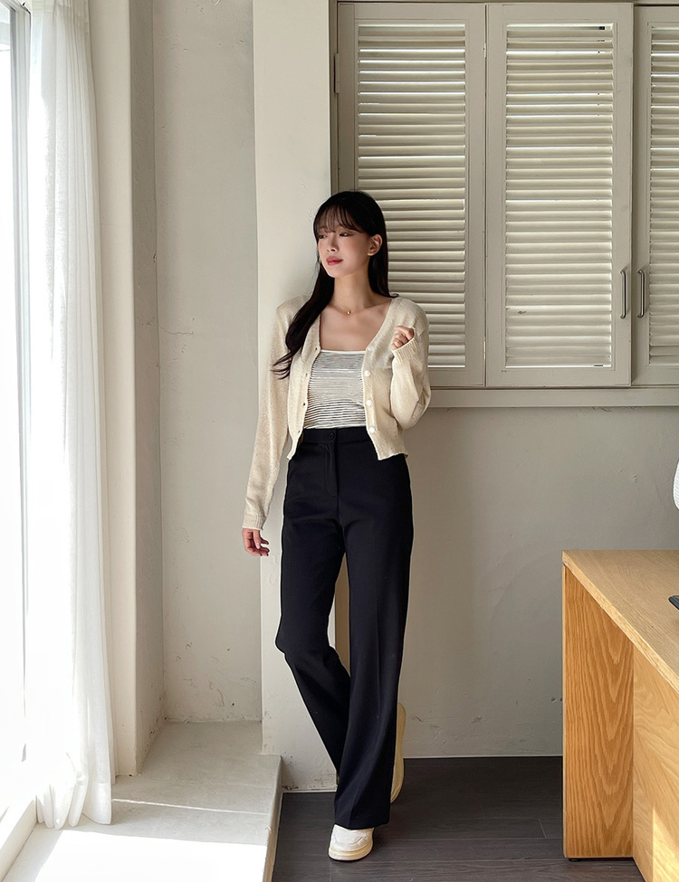 [숏,기본,롱/~2XL] 내추럴 히든밴딩  블랙 와이드 슬랙스 블랙