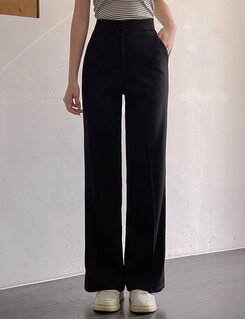 スラックス 【SHORT/BASIC/LONG 丈別】シンプルワイドスラックス BLACK