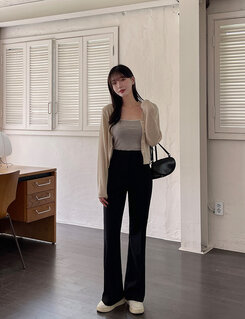 スラックス 【SHORT/BASIC/LONG 丈別】シンプルワイドスラックス BLACK