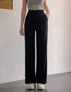 スラックス 【SHORT/BASIC/LONG 丈別】シンプルワイドスラックス BLACK