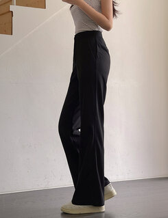 スラックス 【SHORT/BASIC/LONG 丈別】シンプルワイドスラックス BLACK