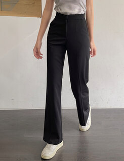 スラックス 【SHORT/BASIC/LONG 丈別】シンプルワイドスラックス BLACK