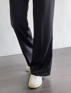 スラックス 【SHORT/BASIC/LONG 丈別】シンプルワイドスラックス BLACK