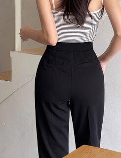スラックス 【SHORT/BASIC/LONG 丈別】シンプルワイドスラックス BLACK