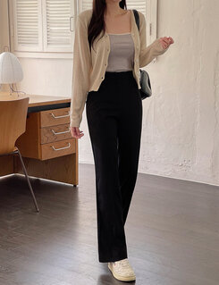 スラックス 【SHORT/BASIC/LONG 丈別】シンプルワイドスラックス BLACK