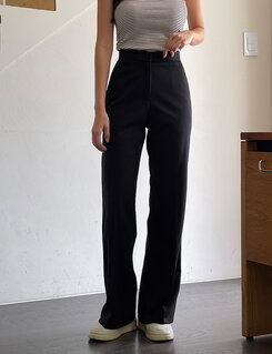 スラックス 【SHORT/BASIC/LONG 丈別】シンプルワイドスラックス BLACK