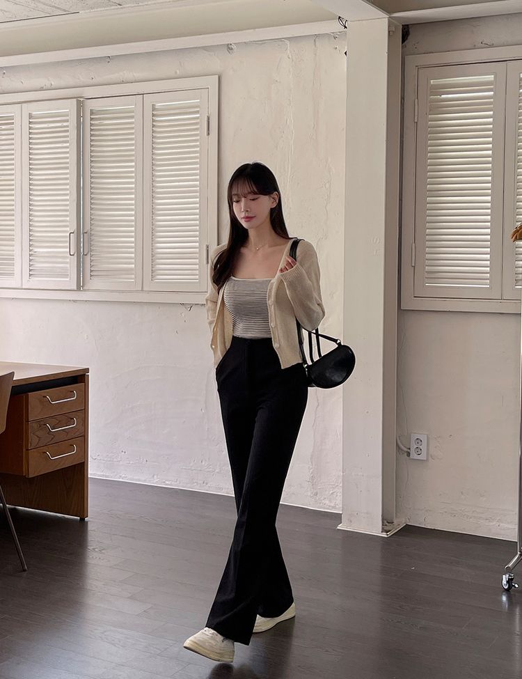 【SHORT/BASIC/LONG 丈別】シンプルワイドスラックス BLACK