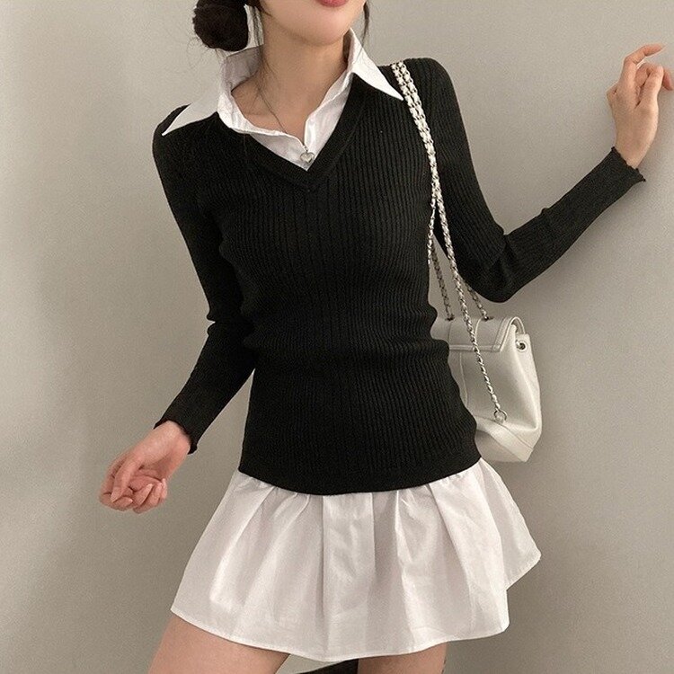 프리시크 레이어드 셔츠 미니 원피스 블랙