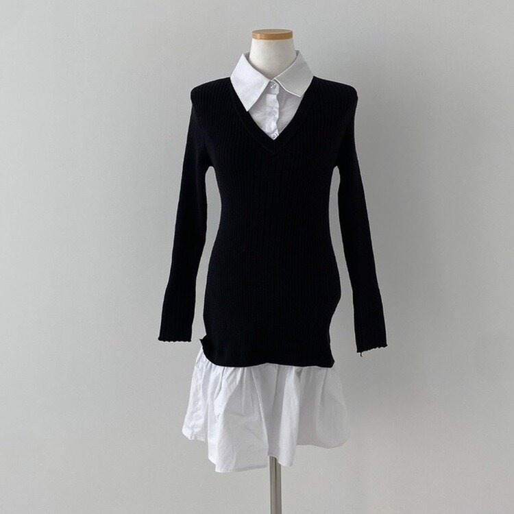 프리시크 레이어드 셔츠 미니 원피스