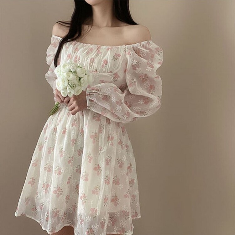 フレア ドレス オフショルダー 花柄 レース ワンピース フリル SOP21922 レースフラワーオフショルダーフレアワンピース ミニ