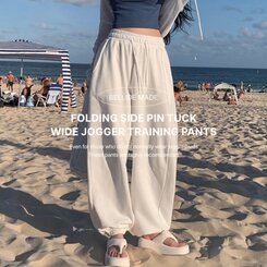 サイドピンタックワイドレーニングパンツ5色 WHITE