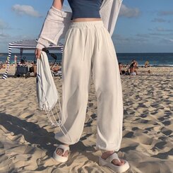 サイドピンタックワイドレーニングパンツ5色 WHITE