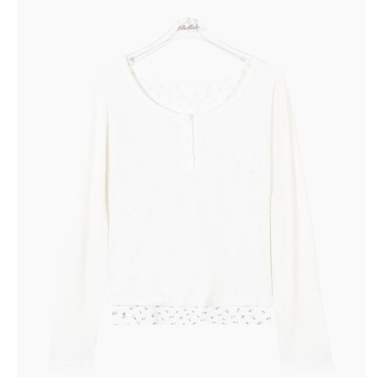 レースボタンレイヤード長袖Ｔシャツ