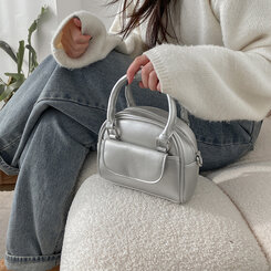 バッグ レザーツーウェイハンドバッグクロスバッグ SILVER