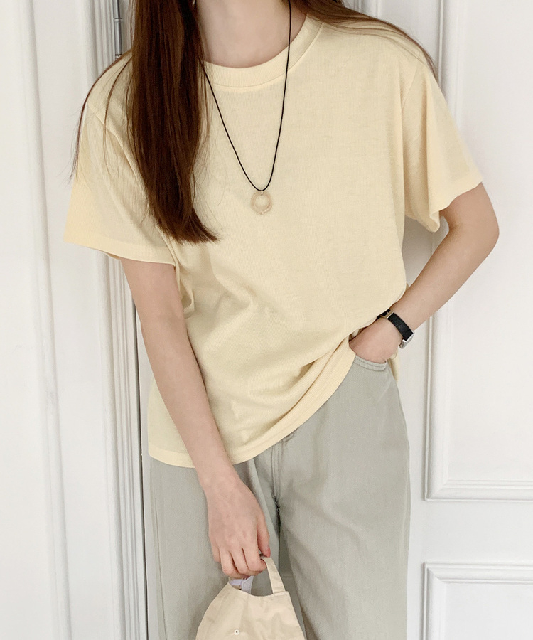 ライブリブ編み半袖Tシャツ6色 SOFT YELLOW