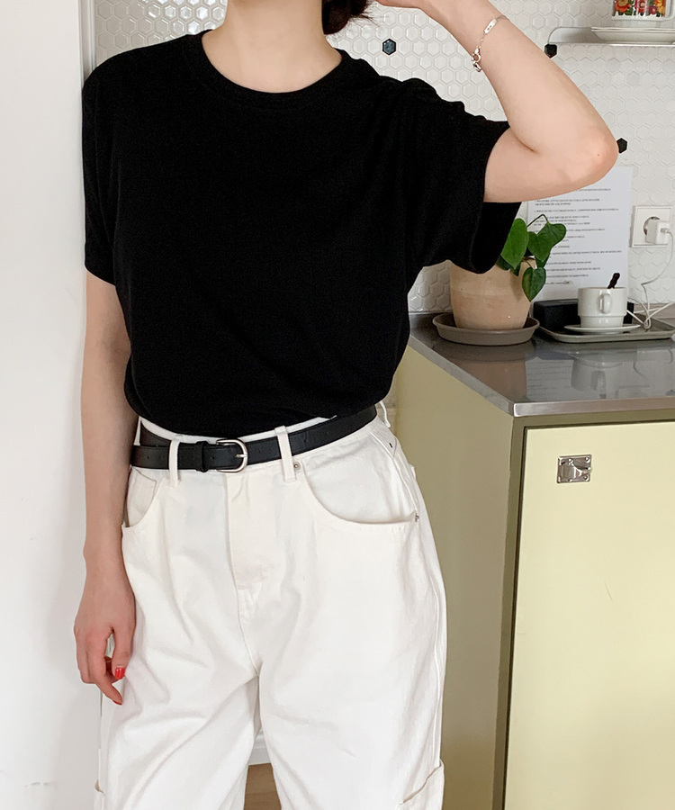 ライブリブ編み半袖Tシャツ6色 BLACK