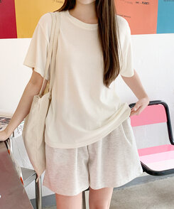 半袖Tシャツ ライブリブ編み半袖Tシャツ6色 CREAM